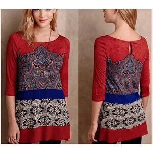 Anthropologie Akemi & Kin Rust Paisley Mixed Print Tunic Top S